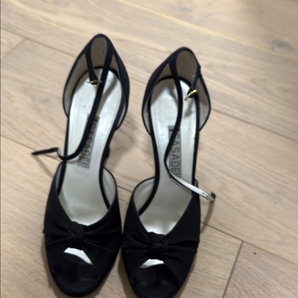 Casadei Black Peep Toe Heels with knot